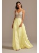 Crystal Embellished Illusion Bodice Satin Gown Cachet 63049D