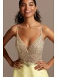 Crystal Embellished Illusion Bodice Satin Gown Cachet 63049D