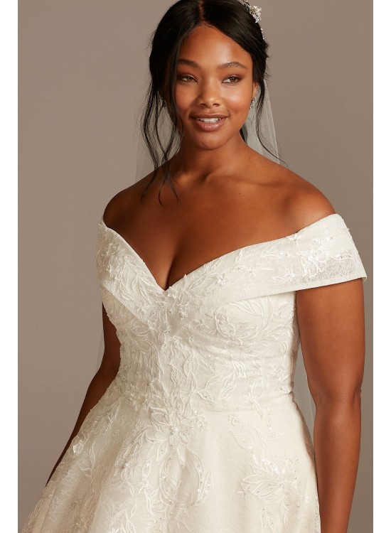 Cuff Off the Shoulder Lace Plus Size Wedding Dress  8CWG877