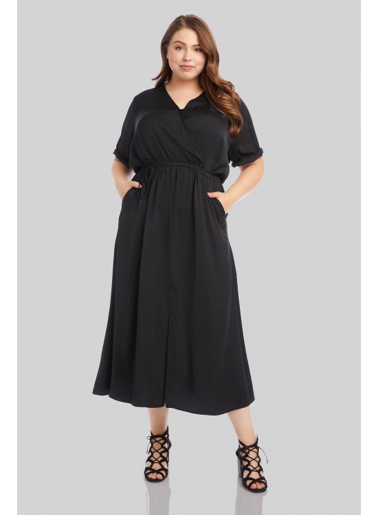 Cuffed Short Sleeve Plus Size Dress with Tie Karen Kane L48566W