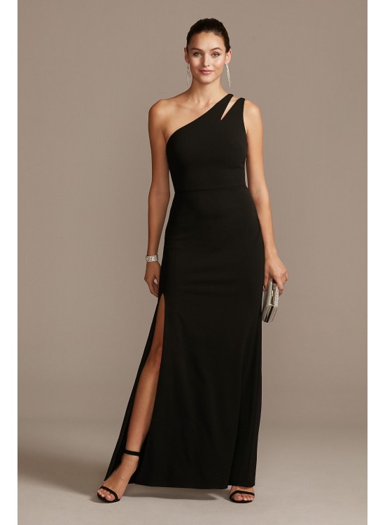 Cutout One-Shoulder Crepe Gown with Skirt Slit  WBM2061