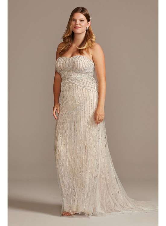 Deco Beaded Plus Size Lace Sheath Wedding Dress  9SWG829