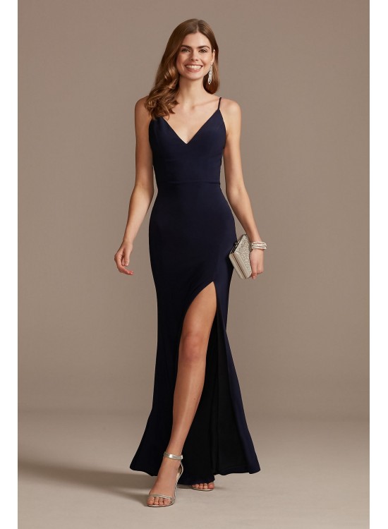 Deep-V Crossing Side Cutouts Spaghetti Strap Gown Jump 11004