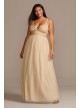 Deep-V Pearl Beaded Bodice Tulle Plus Size Gown Speechless W43795TS6