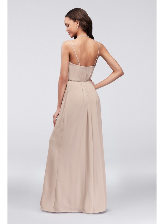 Double-Strap Long Georgette Bridesmaid Wrap Dress  F19755