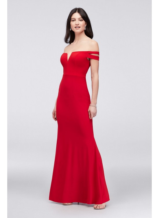 Double-Strap Off-the-Shoulder Jersey Sheath Dress Xscape 408X