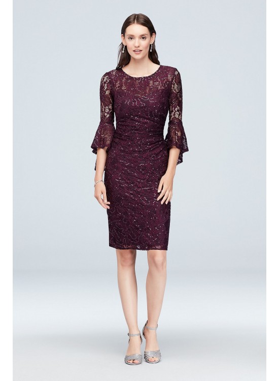 Draped Bell Sleeve Glitter Lace Cocktail Dress Nightway 21660