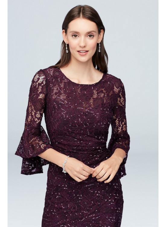 Draped Bell Sleeve Glitter Lace Cocktail Dress Nightway 21660