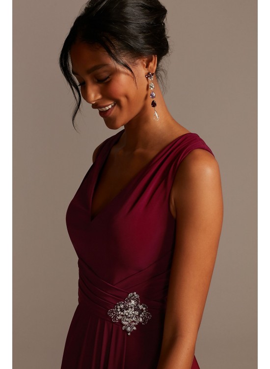 Draped V-Neck Jersey Dress with Crystal Applique  WBM19059