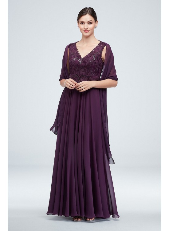 Embellished Bodice V-Neck Gown with Cap Sleeves  VC7217