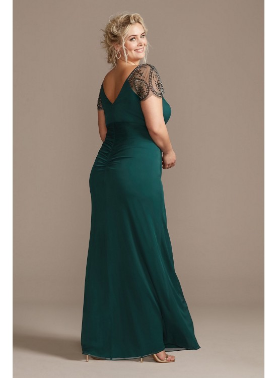 Embellished Cap Sleeve Ruched Plus Size Gown Xscape 2523XW