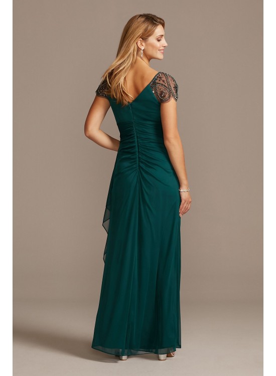 Embellished Chiffon Cap Sleeve Ruched Gown Xscape 2523X