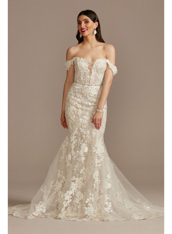 Embellished Lace Swag Sleeve Wedding Dress  LSSWG899