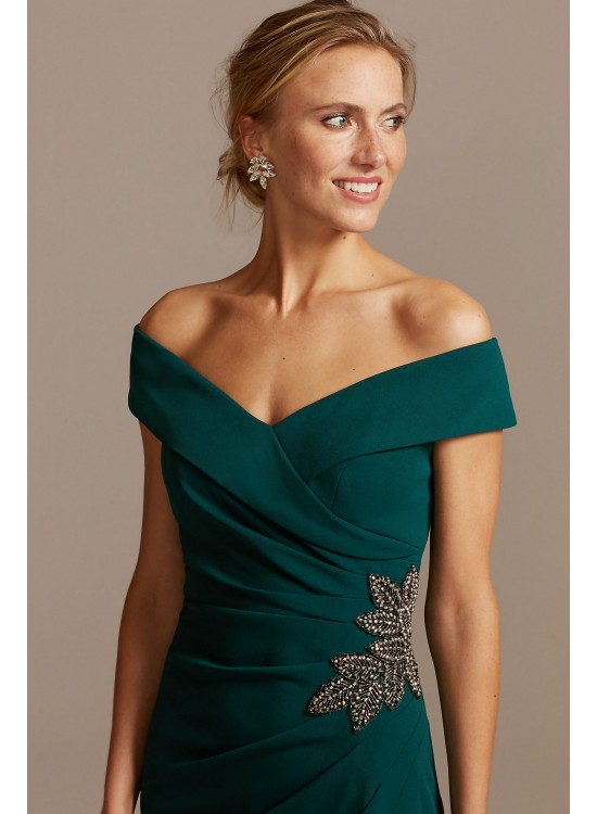 Embellished Leaf Off-the-Shoulder Gown with Slit Alex Evenings 8160198