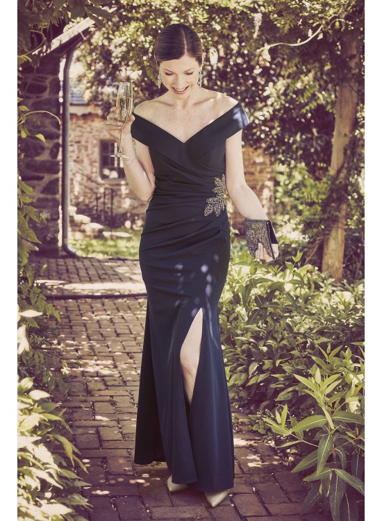 Embellished Leaf Off-the-Shoulder Gown with Slit Alex Evenings 8160198