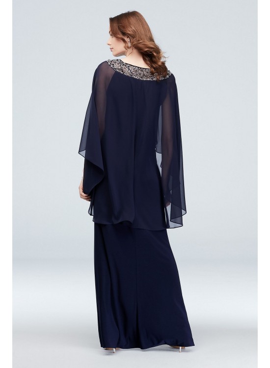 Embellished Neck Drape Sleeve Gown with Ruching Xscape 1959X