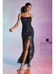 Embellished Overlay Sheath Dress with Floral Slit  WGINKI04