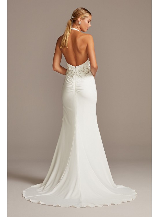 Embellished Waist Plunge Halter Wedding Dress  SWG838