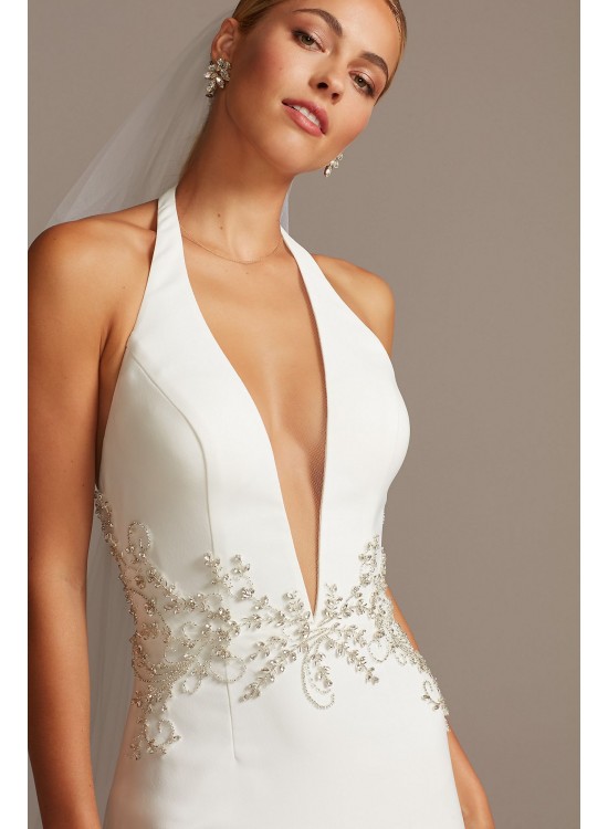 Embellished Waist Plunge Halter Wedding Dress  SWG838