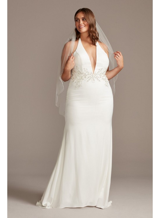 Embellished Waist Plus Size Halter Wedding Dress  9SWG838