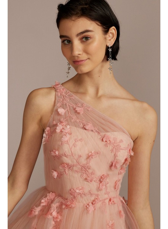 Embroidered 3D Floral One Shoulder Tulle A-Line Jules and Cleo WBM2869