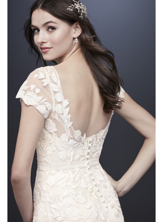 Embroidered Cap Sleeve Illusion Wedding Dress Melissa Sweet 4XLMS251199