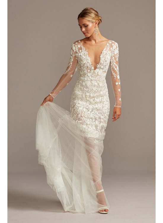 Embroidered Floral Illusion Bodysuit Wedding Dress  SWG851