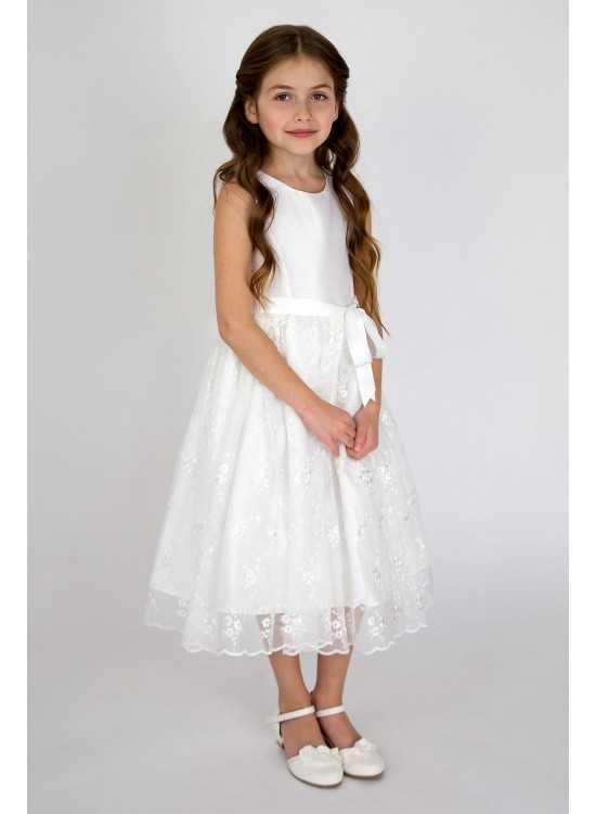 Embroidered Flower Girl Dress with Scallop Trim US Angels 1004UA