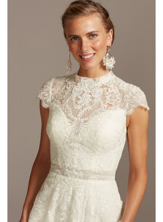 Embroidered Illusion Mock Neck Tall Wedding Dress Melissa Sweet 4XLMS251205