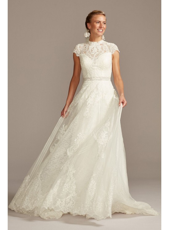 Embroidered Illusion Mock Neck Wedding Dress Melissa Sweet MS251205