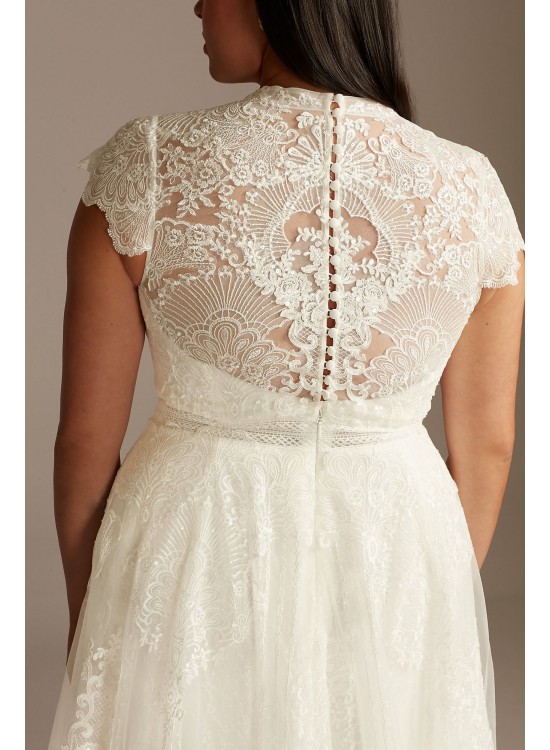 Embroidered Mock Neck Plus Size Wedding Dress Melissa Sweet 8MS251205