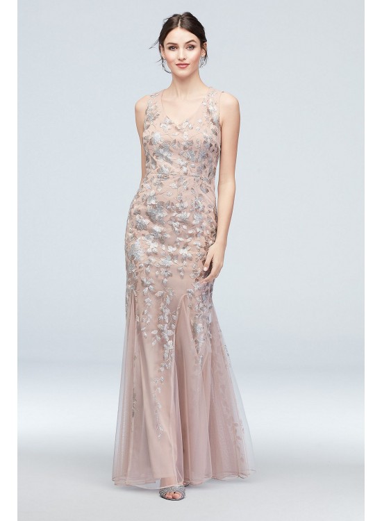 Embroidered Sequin Flower V-Neck Tulle Gown Alex Evenings 8117859