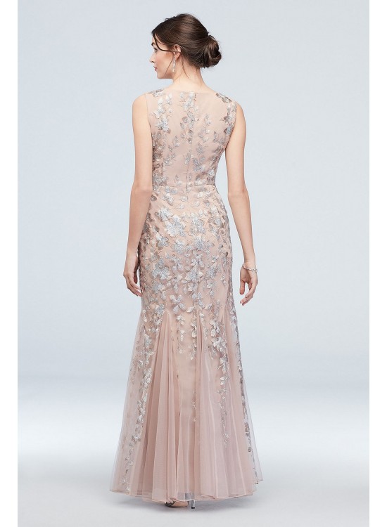 Embroidered Sequin Flower V-Neck Tulle Gown Alex Evenings 8117859