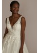 Embroidered V-Neck Tea-Length Wedding Dress Oleg Cassini MIDCWG888