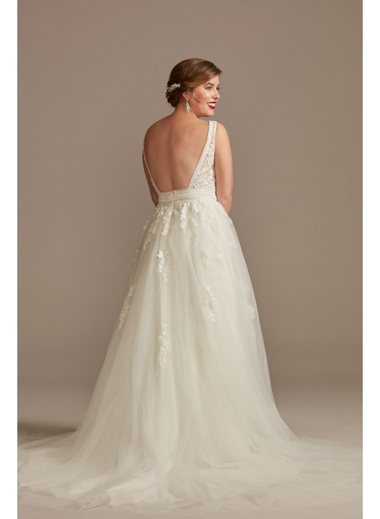 Embroidered V-Neck Wedding Dress with Tulle Skirt  CWG888