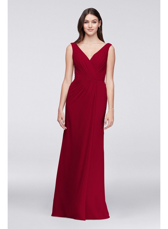 Faux-Wrap Pleated Chiffon Bridesmaid Dress  F19585