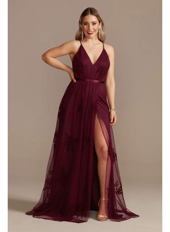 Flocked Tulle Low-Back Bridesmaid Dress  GS290044