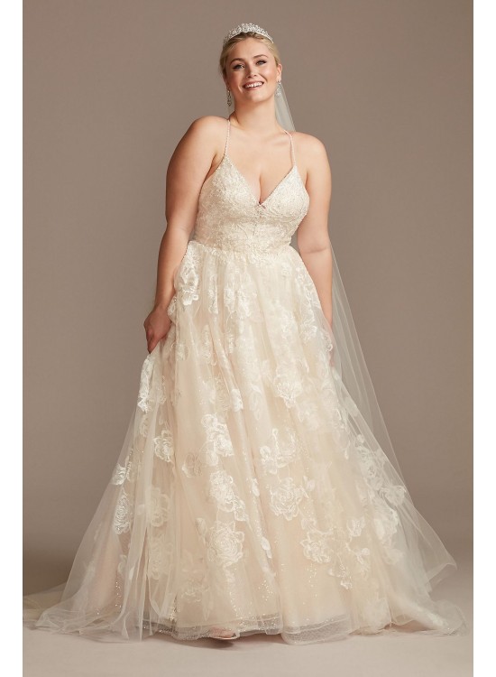 Floral Applique Bead Strap Plus Size Wedding Dress  8CWG879