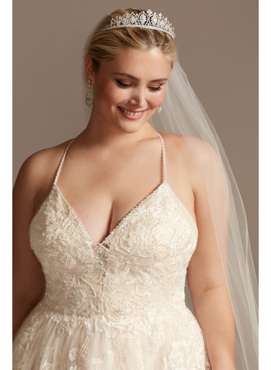 Floral Applique Bead Strap Plus Size Wedding Dress  8CWG879