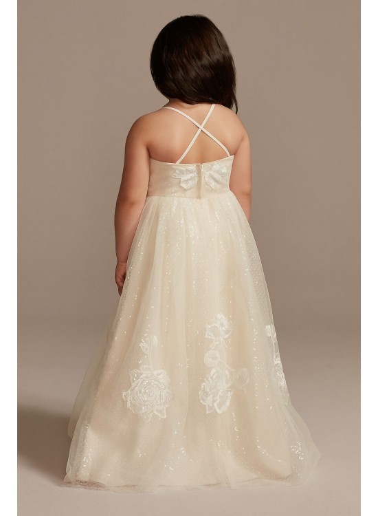 Floral Applique Cross-Back Flower Girl Dresses,aaa00f Girl Dress DB Studio WG1438