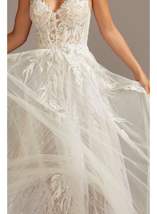 Floral Applique Open Back Tulle Tall Wedding Dress  4XLSWG841