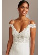 Floral Applique Sheer Bodice Crepe Wedding Dress  Collection WG3977