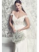 Floral Applique Sheer Bodice Crepe Wedding Dress  Collection WG3977