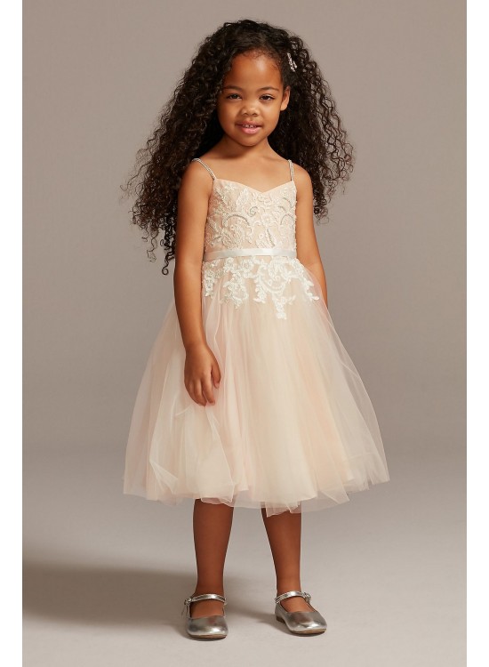 Floral Applique Spaghetti Strap Flower Girl Dress  WG1406