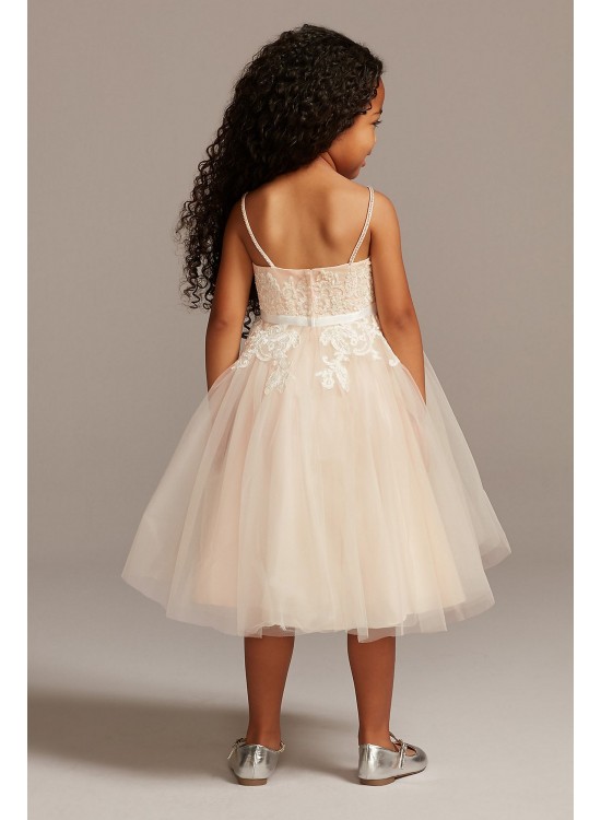 Floral Applique Spaghetti Strap Flower Girl Dress  WG1406