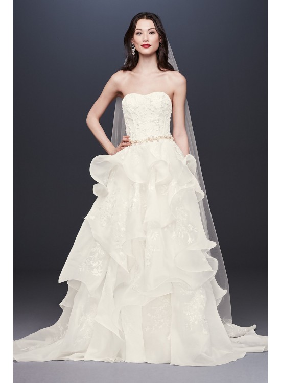 Floral Applique Wedding Dress with Tiered Skirt  CWG822