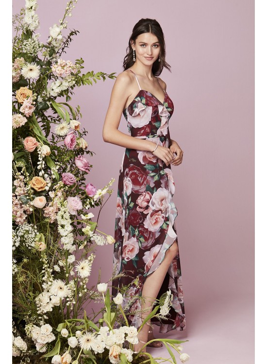 Floral Chiffon Wrap Dress with Cascading Ruffle Cachet 59588D