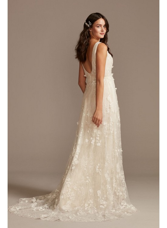 Floral Embroidered Wedding Dress with Veiled Train Melissa Sweet MS251228