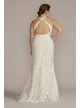 Floral Lace Halter Sheath Plus Size Wedding Gown DB Studio 9WG4055