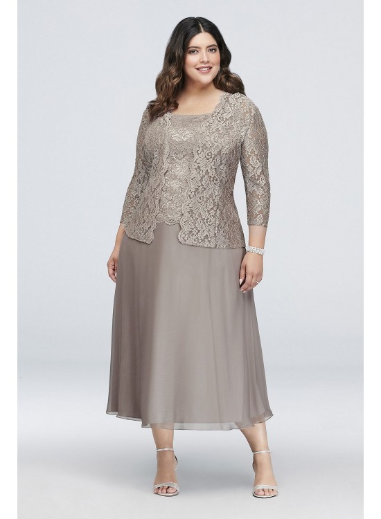 Floral Lace Plus Size Dress with 3/4 Sleeve Jacket Alex Evenings 41220731